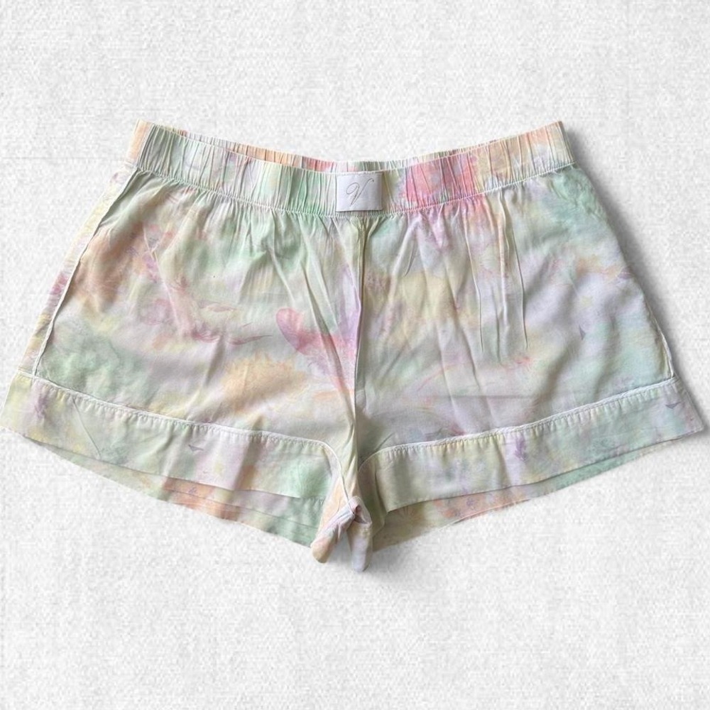 Victoria's Secret Pastel Tie Dye Watercolor Pajama Shorts Multicolor V Logo